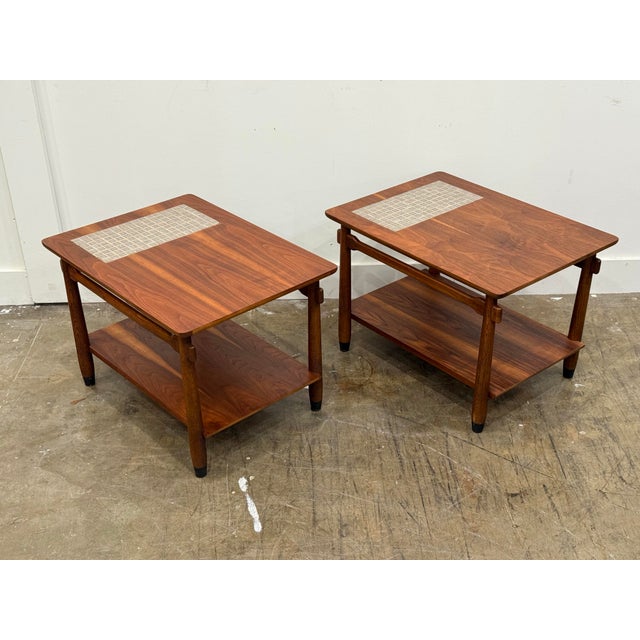 Pair of 1960s Mid Century Lane "Monte Carlo" Side or End Tables - Walnut + Mosaic Tile For Sale In Atlanta - Image 6 of 12