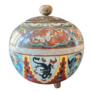 Antique Japanese Cloisonne Lidded Bowl Meiji Period For Sale