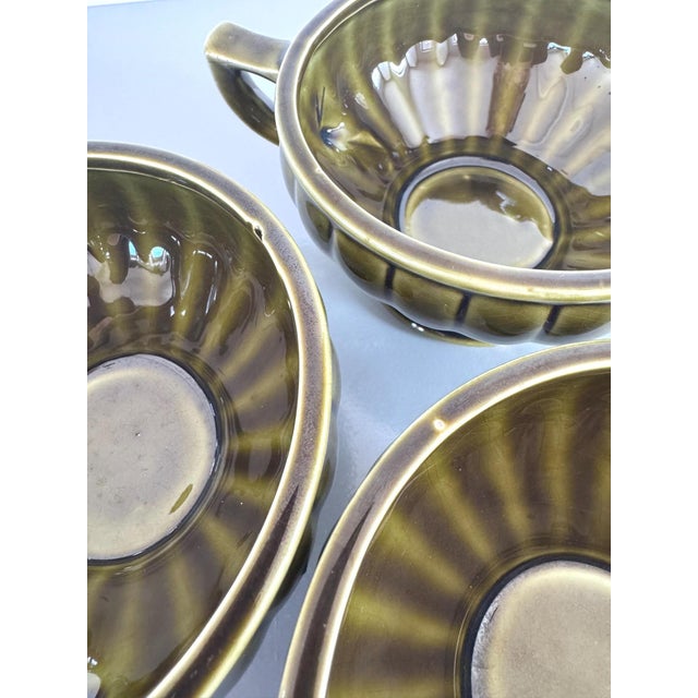 Green Vintage Green Double Handle Soup Bowls and Saucers Set of 4 For Sale - Image 8 of 8