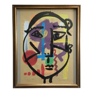 “Abstract Face” Titled Painting by Peter Keil, 1972 For Sale