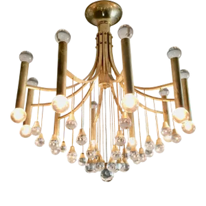 1970s Italian Brass Chandelier With Glass Balls on Chains