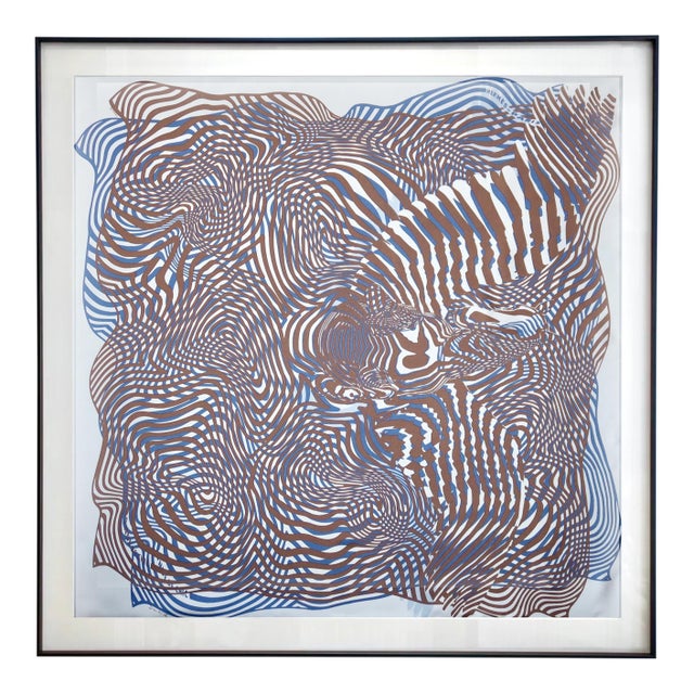 Framed Hermès Silk Scarf "Onde De Chic" by Dimitri Rybaltchenko - Midnight Black Frame For Sale