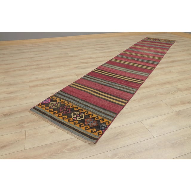 Tribal 1950s Traditional Red Striped Kilim Rug For Sale - Image 3 of 13