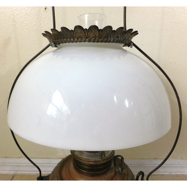 Late 19th Century Antique C1887 Bradley & Hubbard Milk Glass Cast Iron Hanging Lantern Electrified Lamp For Sale - Image 5 of 15
