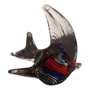 1980s Multicolor Swirl Art Glass Fish Figurine
