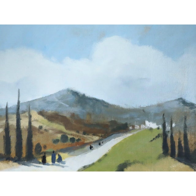 Sky Blue Mid-Century Modern 'Road Through Soft Hills' Vintage Swedish Original Landscape Oil Painting, Framed For Sale - Image 8 of 11