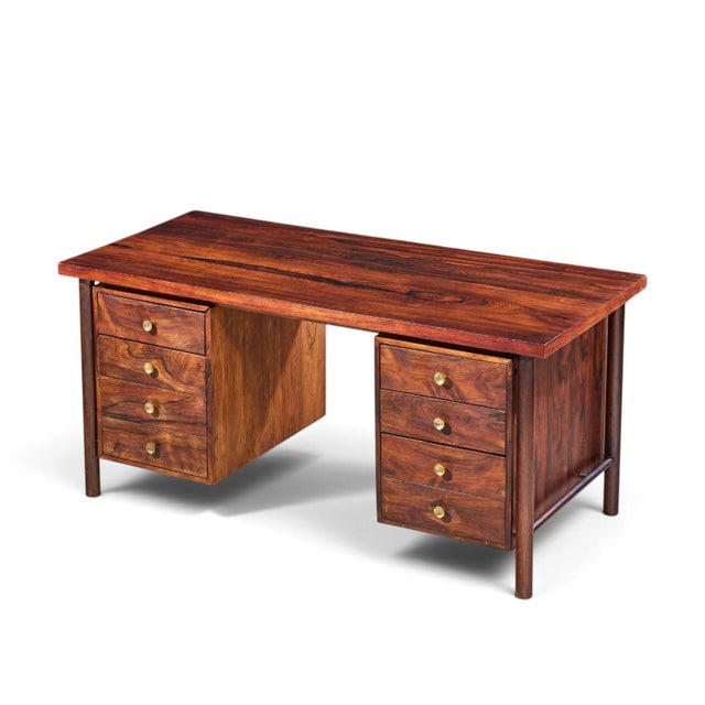 Brown Erik Worts Style Mid Century Danish Rosewood and Brass Executive Desk For Sale - Image 8 of 8