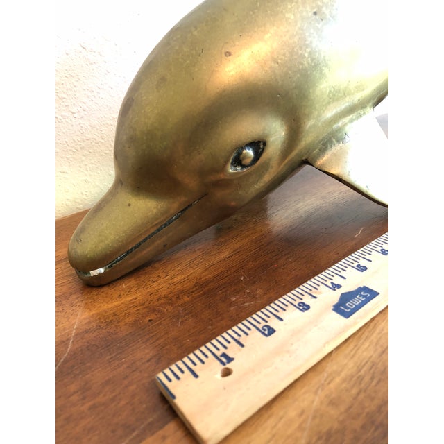 Vintage Mid-Century Solid Brass 21-Inch Leaping Dolphin Sculpture For Sale - Image 12 of 12