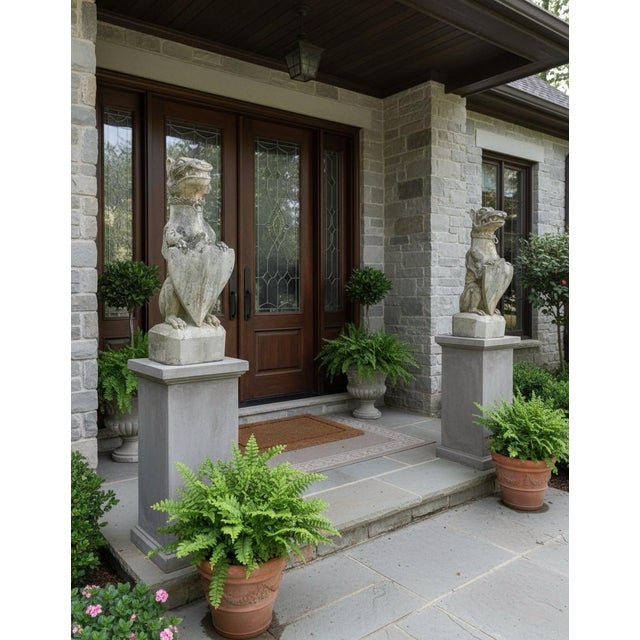 Stone Gray 1990s Pair of Gothic Revival Cast Stone Seated Grotesque Garden Guardians For Sale - Image 8 of 8