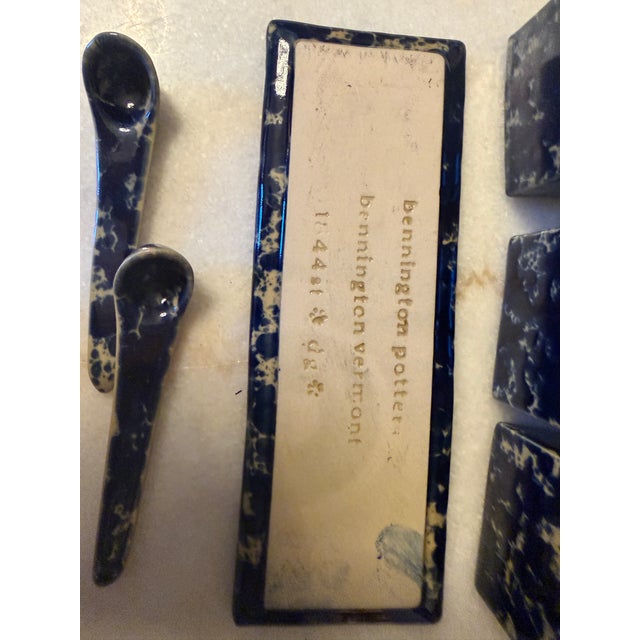 Mid-Century Modern 1960s Mid-Century Modern Bennington Potters Blue Agate Square Condiment Set by David Gil For Sale - Image 3 of 12