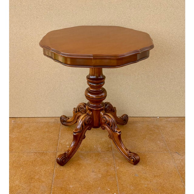 Mid 20th Century Spanish Carved Wood Pedestal Side Table, Mid-20th Century For Sale - Image 5 of 16