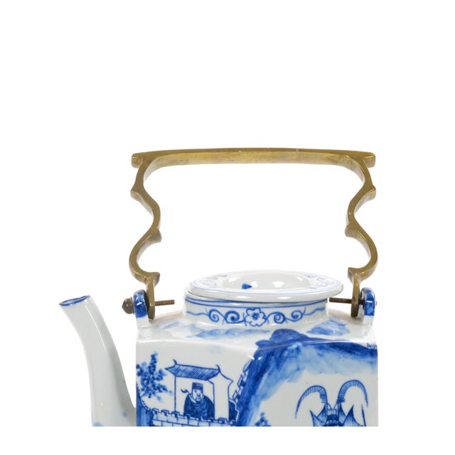 Ceramic Antique Oversized Blue and White Chinoiserie Porcelain Tea or Coffee Pot For Sale - Image 7 of 10