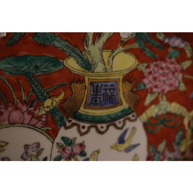 1970s Macau Famille Rose Satsuma Style Raised Figural Charger Plate For Sale - Image 9 of 16