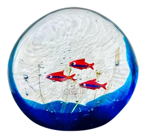 1950s Oggetti Italy 3 Red Fish Glass Aquarium Signed Elio Raffaeli Murano