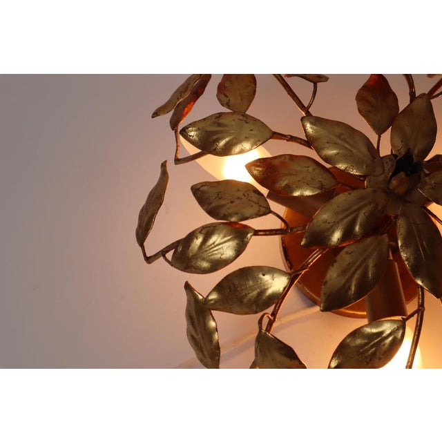 Gold Hollywood Regency Gilt Flush Mount with Branches and Leaves, 1970s For Sale - Image 8 of 17