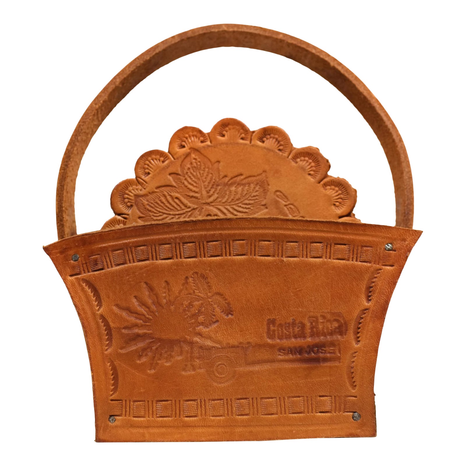 Vintage Late 20th Century Handmade Leather Floral Design Coasters With ...