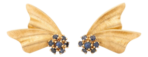 Vintage Modernist 14k Yellow Gold Sapphire Clip Earrings