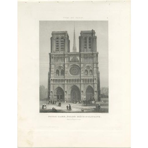 Paper Paris Landmarks: Notre Dame, Vendôme, Molière, Engravings, 1855, Set of 3 For Sale - Image 7 of 9