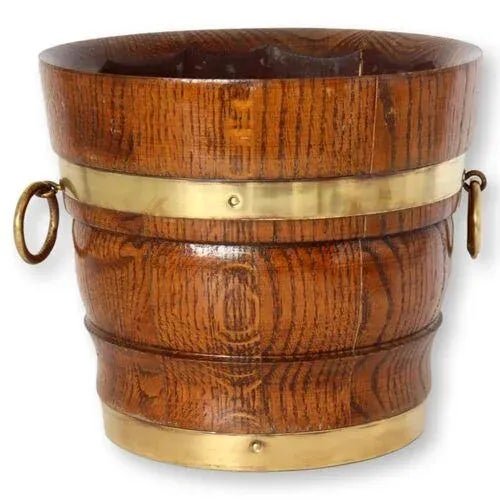 Wood English Banded Oak Bucket/Planter For Sale - Image 7 of 7