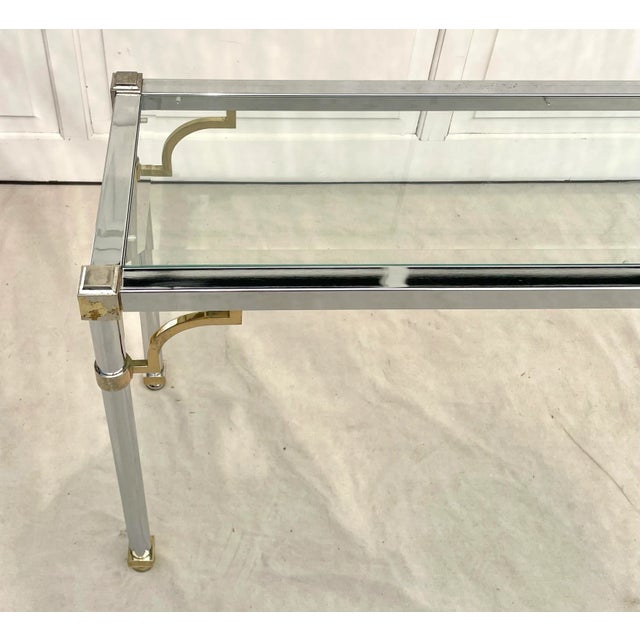 Mid-Century Modern Mid-Century Maison Jansen Attributed Chrome and Brass Console Table For Sale - Image 3 of 12