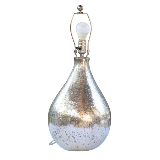 Large vintage Mercury glass tear shape lamp. The glass height 16 in. No signature or stamps.