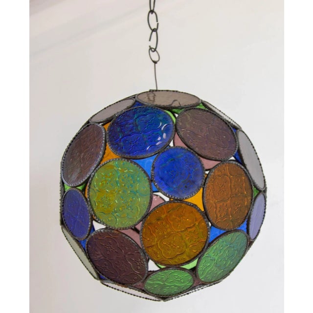 Vintage Large Moroccan Moorish Multi-Color Glass Orb Lantern For Sale In Palm Springs - Image 6 of 10