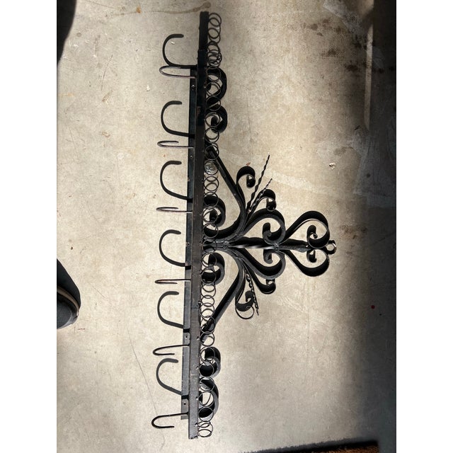 French 1970s French Iron Scrolling Plant and Tea Cup Holder Wall Hanging For Sale - Image 3 of 12