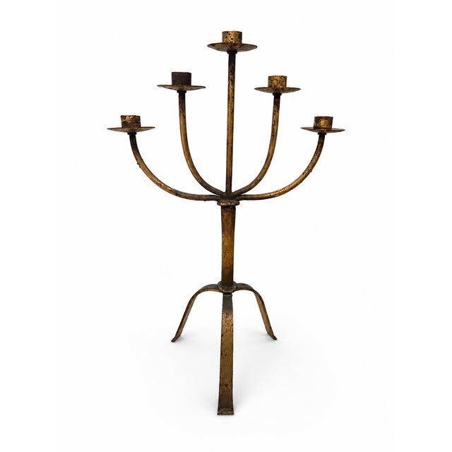 Metal Large Mid-Century Modern Brutalist Five-Arm Gilt Iron Candelabra, 1960s For Sale - Image 7 of 7