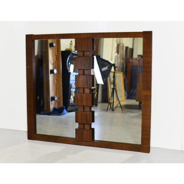 Brutalist Mid Century Lane Brutalist Walnut Wall Mirror For Sale - Image 3 of 10