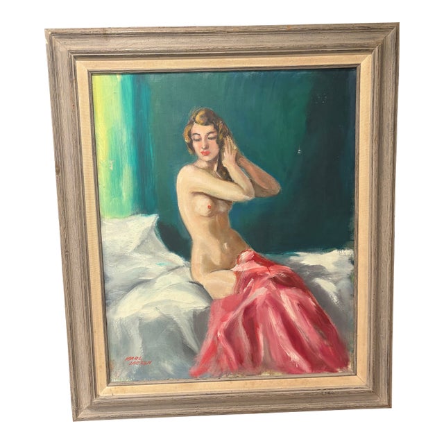 Vintage Karl Larsen Original Oil Painting Nude Woman Mid Century Signed 24x20 In For Sale