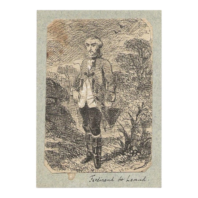 Ferdinand Lemud, Man In Nature, Drawing, 19th Century For Sale