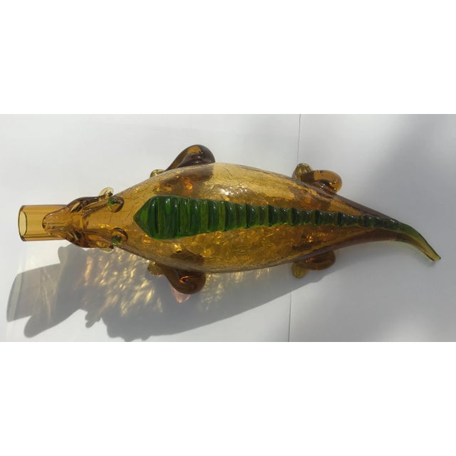 Yellow Italian Mid Century Blown Glass Alligator Wine Bottle For Sale - Image 8 of 13