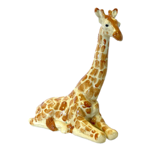 Vintage Resting Giraffe Hand Painted and Signed Italian Ceramic Statue C1991