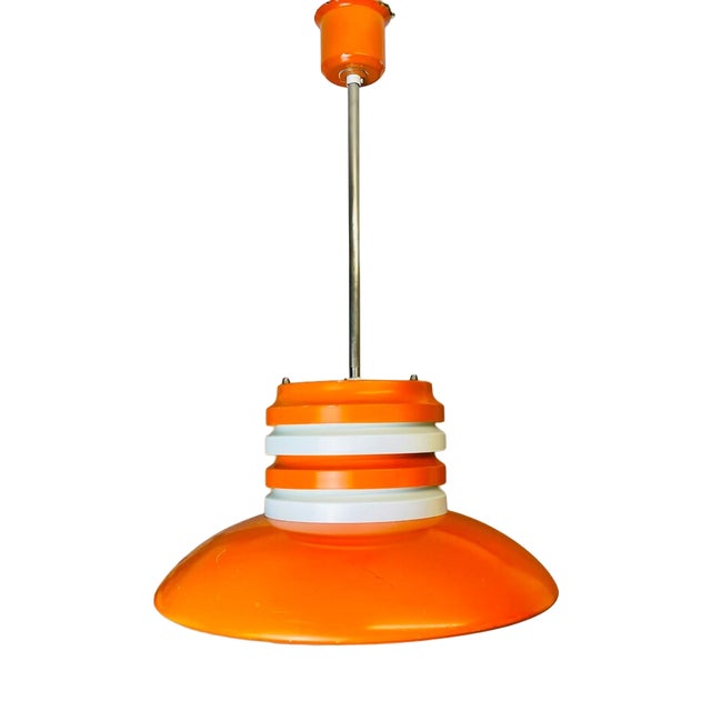 Space Age Scandinavian Modern Orange Metal Light Fixture, 1970s For Sale