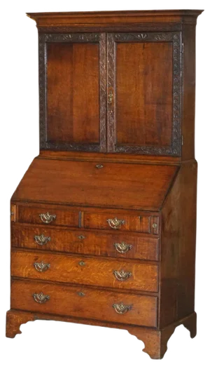George III English Oak Thomas Chippendale Carved Bureau Bookcase, 1760