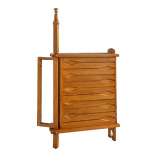 French Waxed Oak Swinging Bar Serving Cabinet by Guillerme Et Chambron For Sale