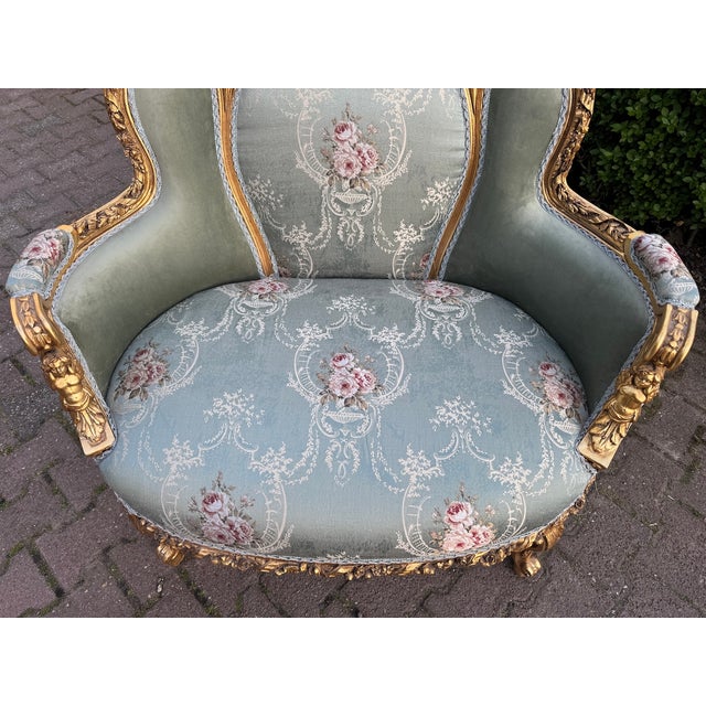 1950s 1950 French Louis XVI Gold Beech Damask Settee - 1 Pc For Sale - Image 5 of 14