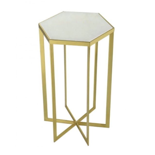 Contemporary White Marble and Gold Plated Geometric Side Table Chairish