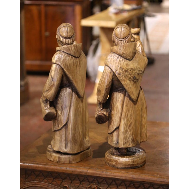 Black Pair of 19th Century French Black Forest Carved Oak Monks With Goblets For Sale - Image 8 of 12