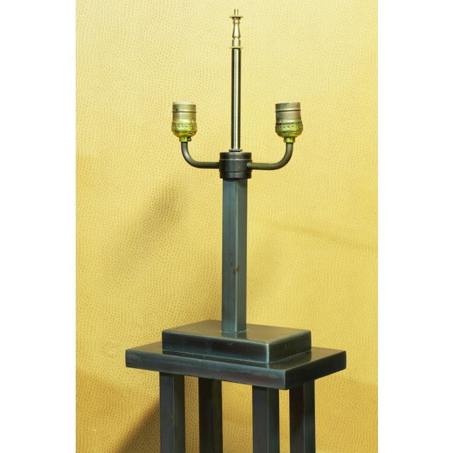 Mid Century George Kovacs Style Skyscraper Steel Architectural Floor Lamps with Shades For Sale In Los Angeles - Image 6 of 11