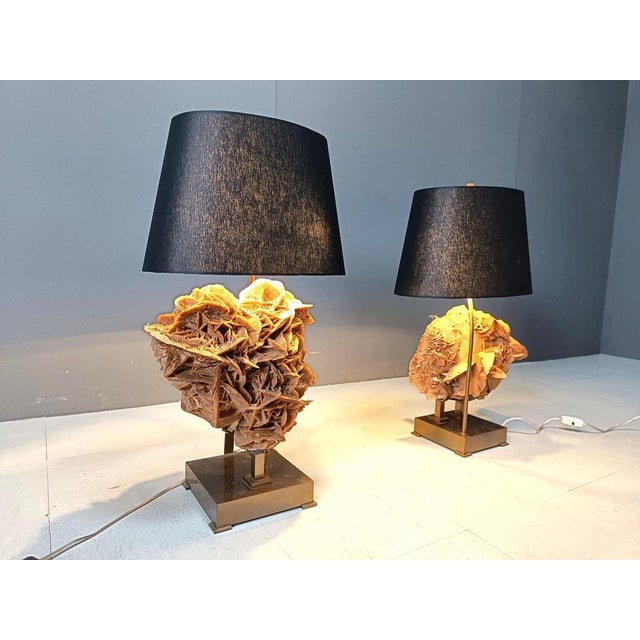 Pink Stone Rose and Brass Table Lamps, 1970s, Set of 2 For Sale - Image 8 of 12