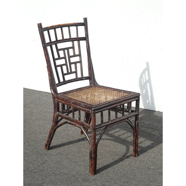 Chippendale Vintage Chinoiserie Style Bamboo Cane Side Chair For Sale - Image 3 of 18