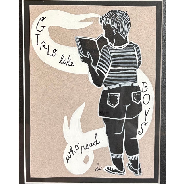 Black and white painting on cardstock custom-framed in ornate solid wood frame under museum glass. Signed on recto by...