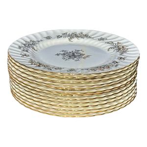 Vintage Minton Marlow Gold Pattern MCM Bone China Dinner Plates - Set of 13