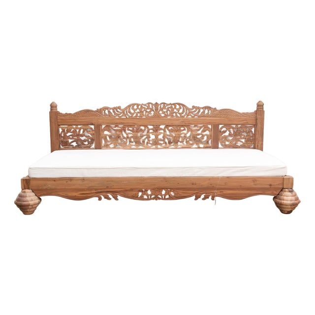 Grand 108" Long Royal Bali Carved Daybed For Sale