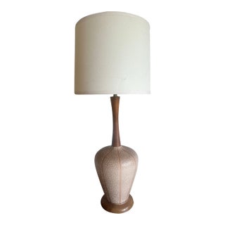 MCM Ceramic and Walnut Table Lamp For Sale