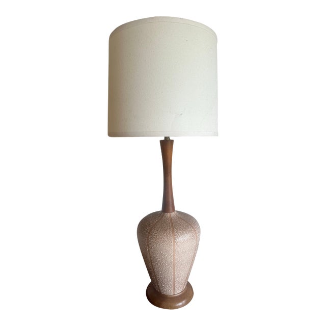 MCM Ceramic and Walnut Table Lamp For Sale