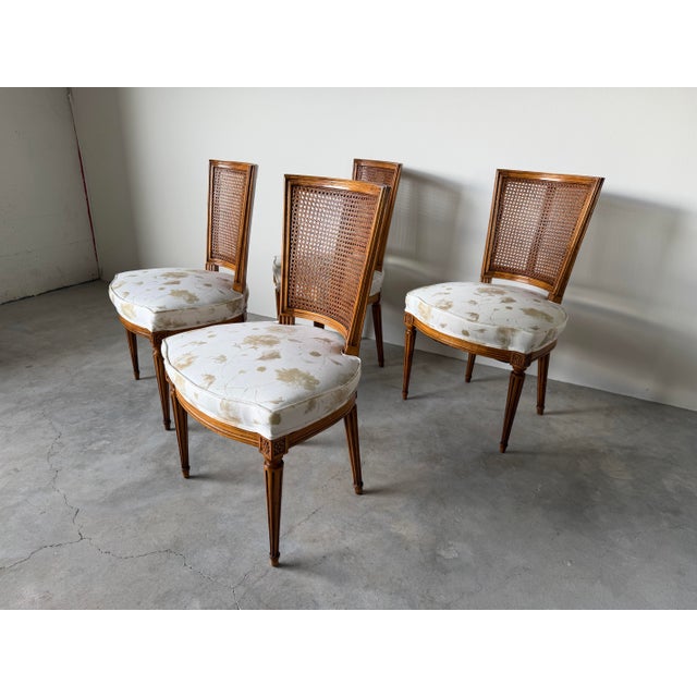 French Vintage French Louis XVI Style Cane Back Dining Chairs – Set of 4 For Sale - Image 3 of 12