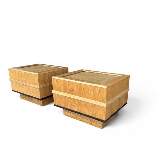 Pair of 1960s Scandinavian Modern Oak End Tables With Rattan Tops For Sale - Image 13 of 15