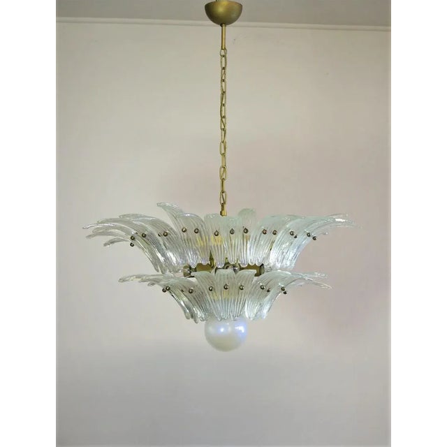 Metal Murano Chandelier Original Palmette, Opal Iridiscent Glass - 58 Glasses For Sale - Image 7 of 10